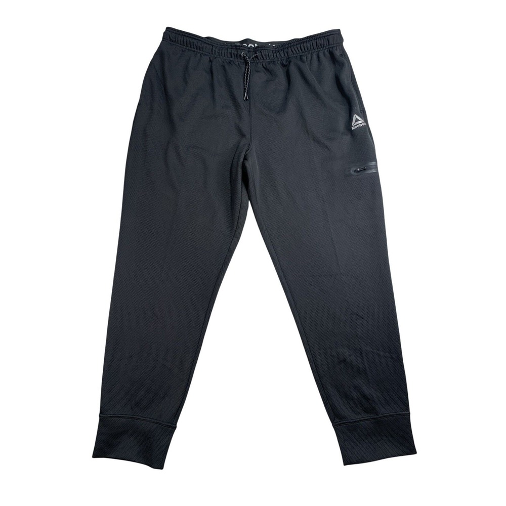 Reebok Active Mesh Jogger Pants Mens 2XL Black Drawstring Athletic Stretch
